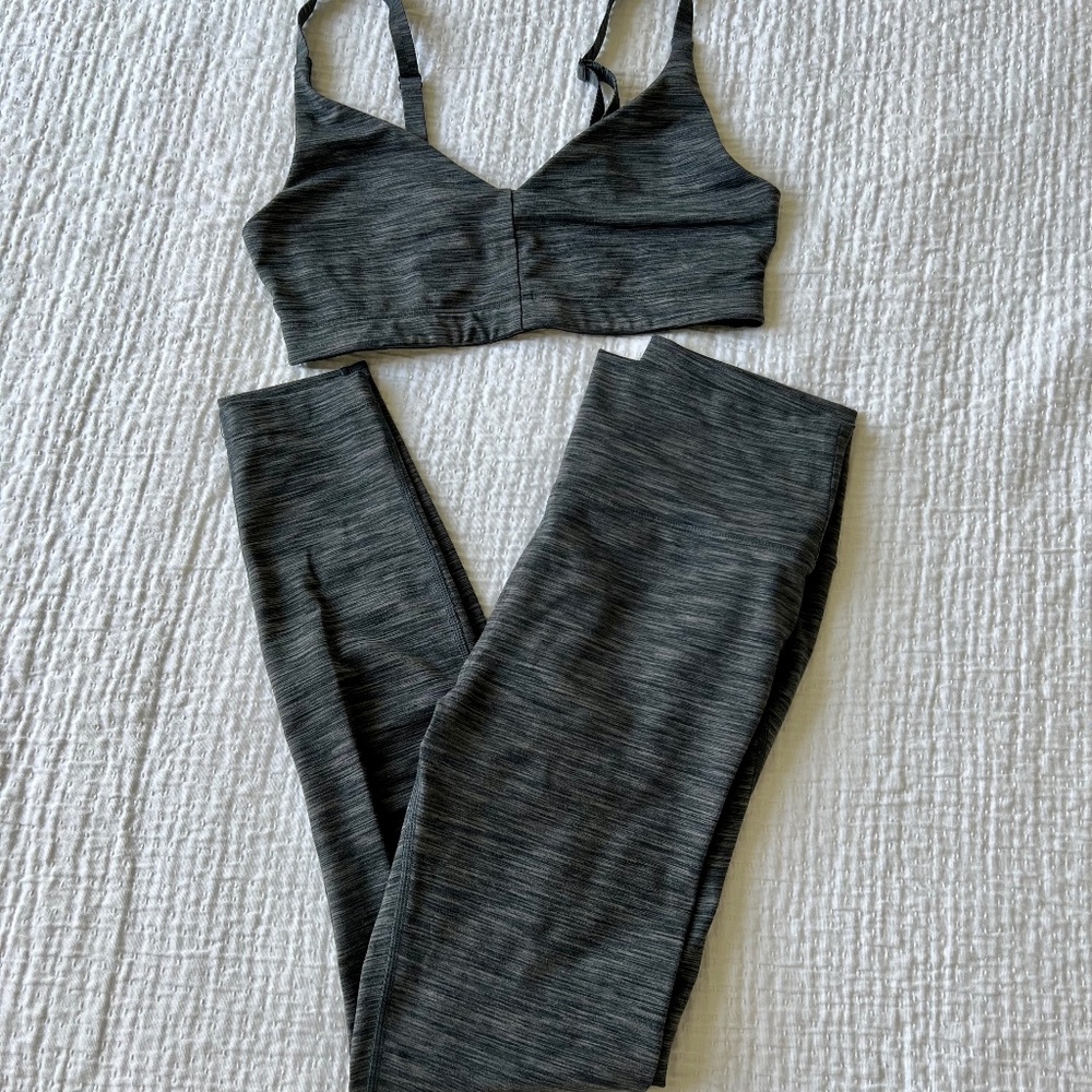 Outdoor Voices Heathered Charcoal Gray Leggings with Matching Sports Bra